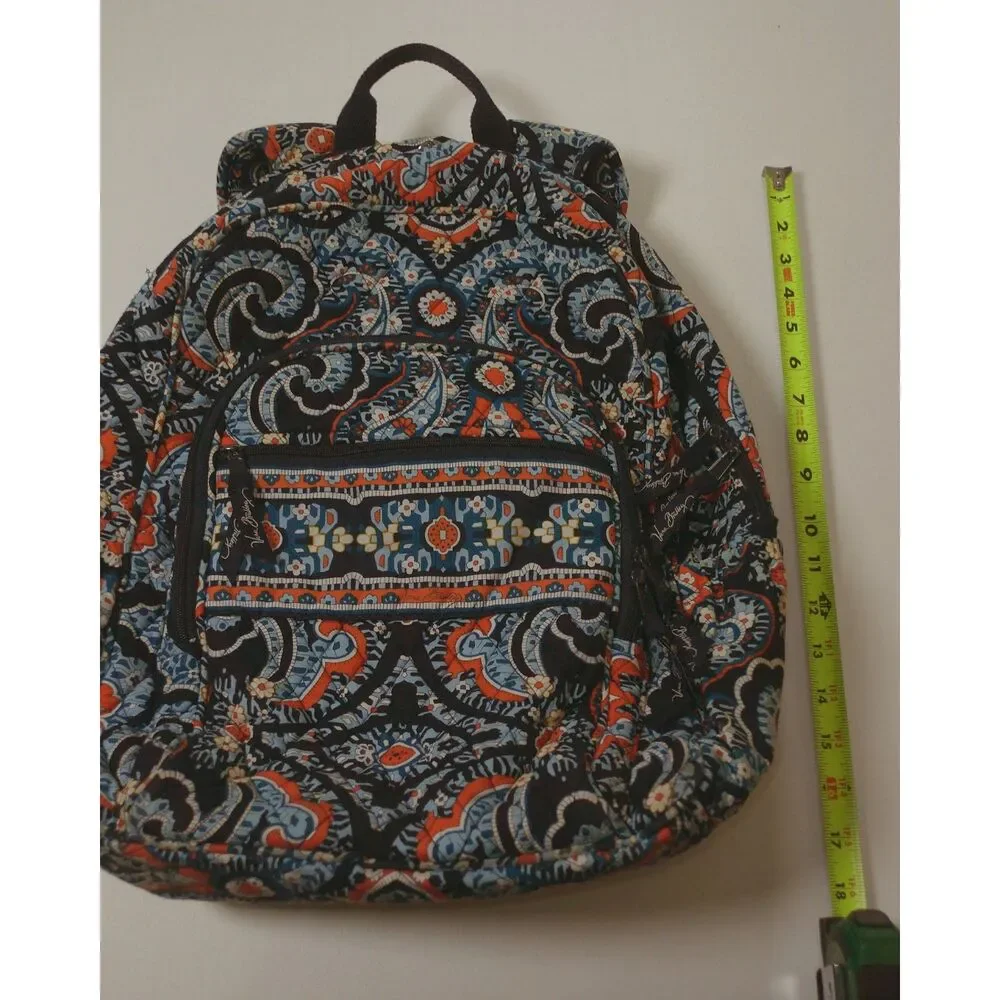 Vera Bradley Marrakesh Quilted Cotton Backpack School Travel Blue Orange